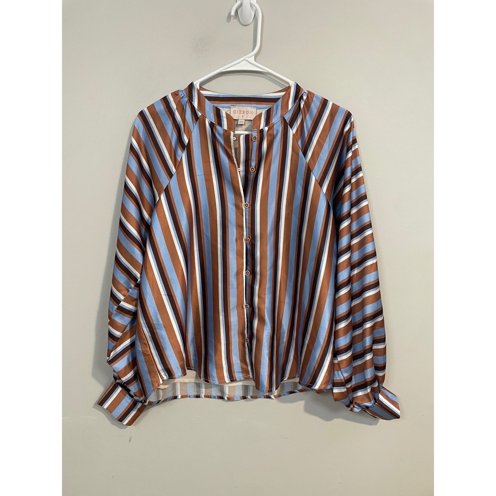 Ciebon Satin‎ Striped Button Down Top Size Small Contemporary Chic Career